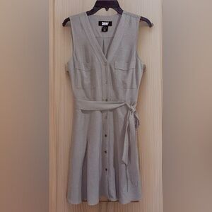 DKNY Sleeveless Midi Shirt Dress in Light Gray